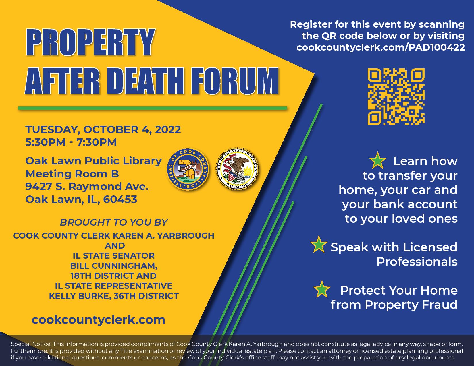 Property After Death Forum Oak Lawn Public Library 100422 flyer page 001